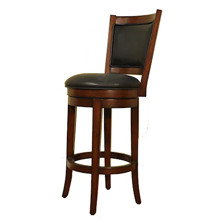 Swivel Barstool with Black Leather Upholstery